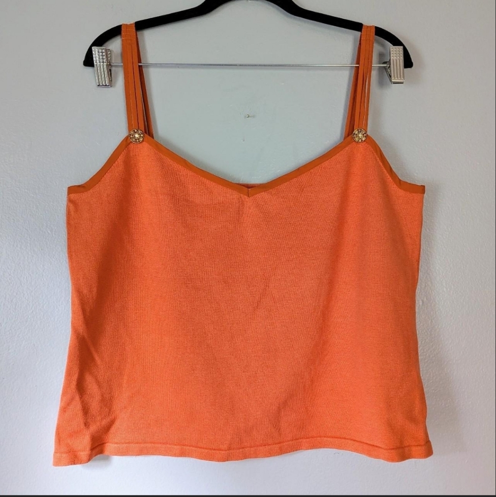 Y2K Sigrid Olsen Coral Orange Silk Cropped Tank Top XL